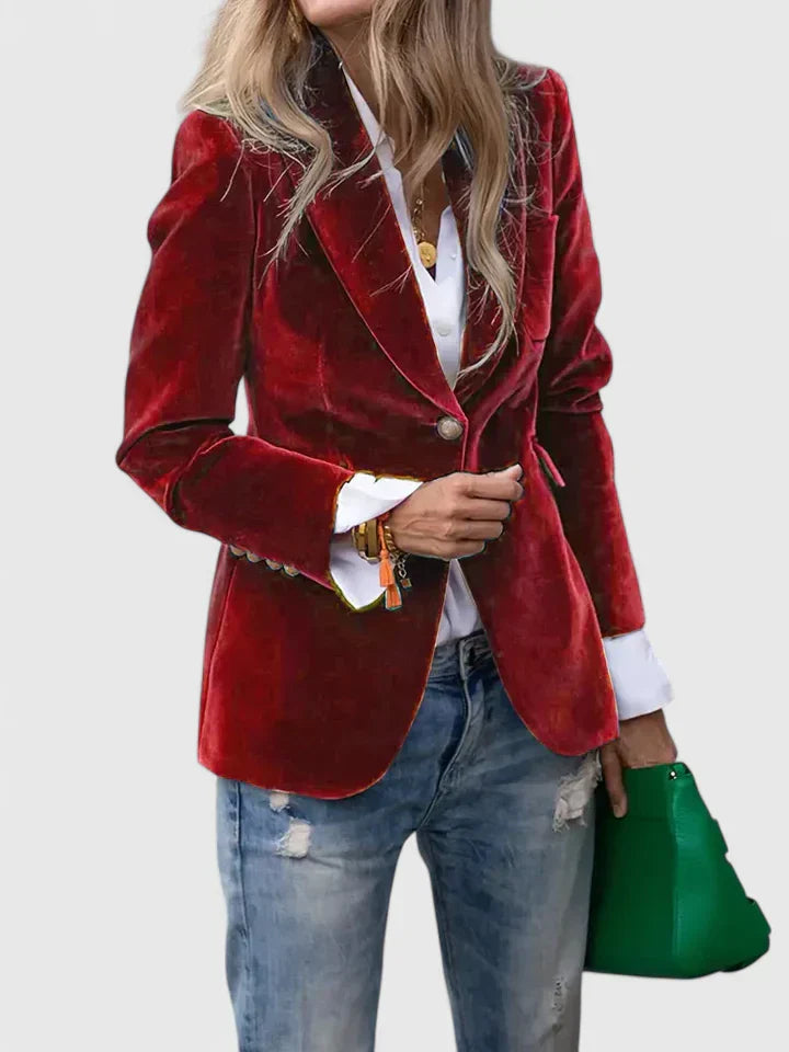 Women's Velvet Blazer Suit Jacket Casual Work Office Coat