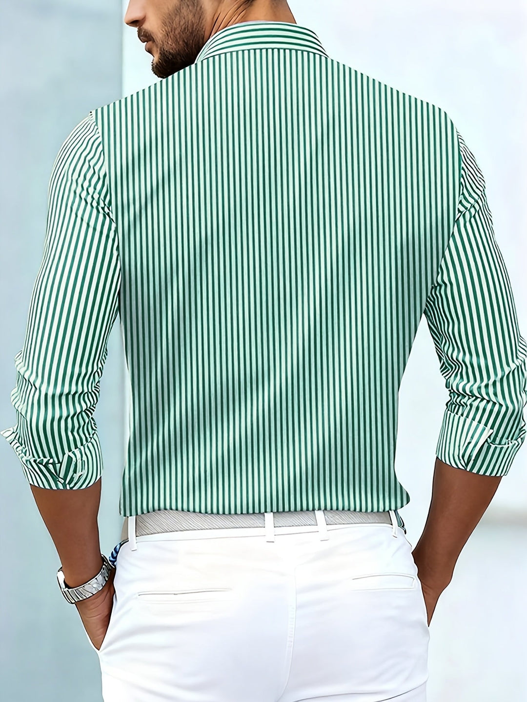 Men's Linen Blend Striped Casual Long Sleeve Button Down Shirt