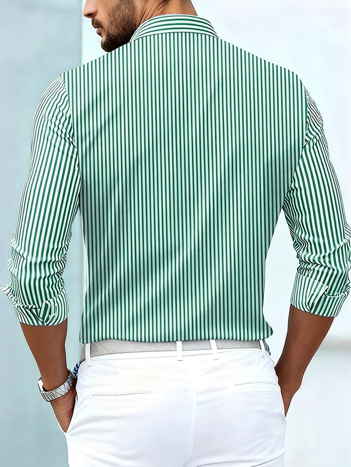 Men's Linen Blend Striped Casual Long Sleeve Button Down Shirt