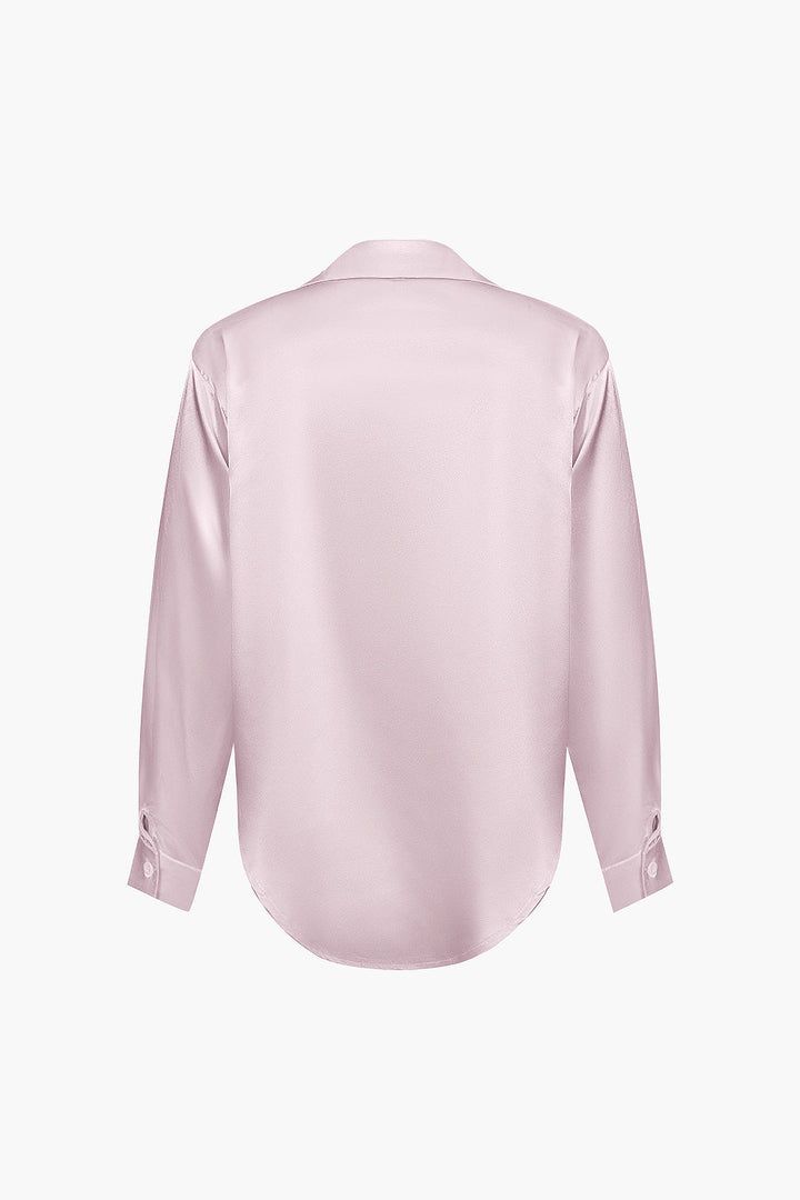 Women's Satin Long-Sleeve Blouse Elegant Silk-Feel Button-Down Shirt