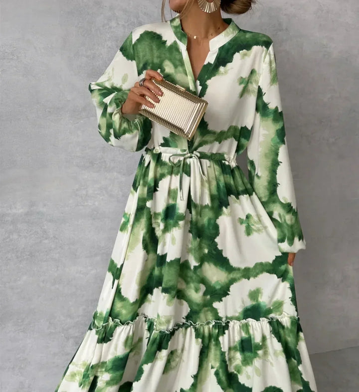 Women's Floral Printed Long Sleeve Tiered Chiffon Maxi Dress