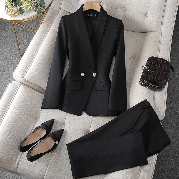 Women's Blazer Pant Suit Set Woolmix Formal Business Two Piece Set
