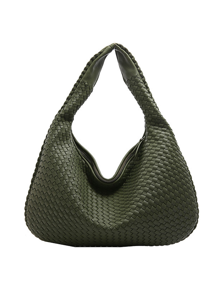Women Woven Leather Hobo Bag Knot Shoulder Purse