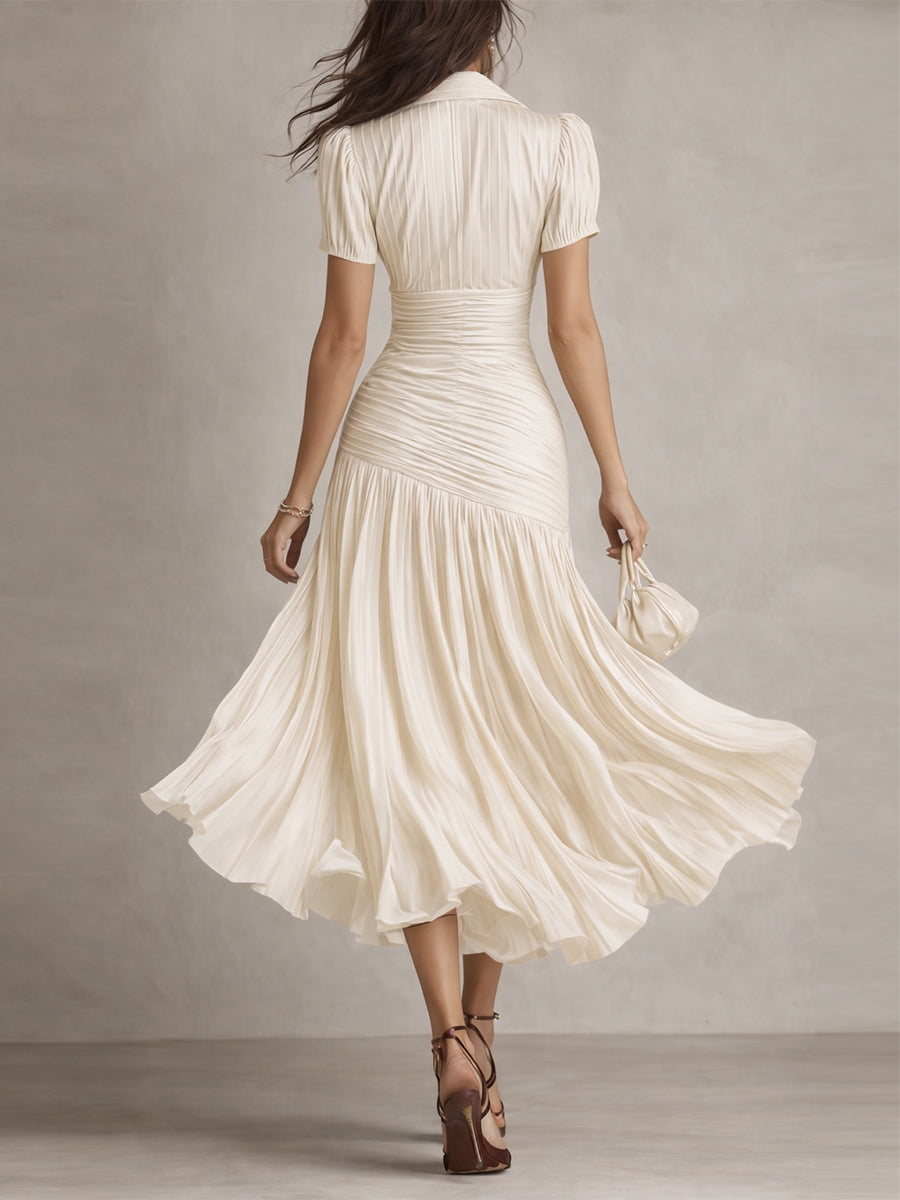 Women's Satin V-Neck Pleated Midi Dress