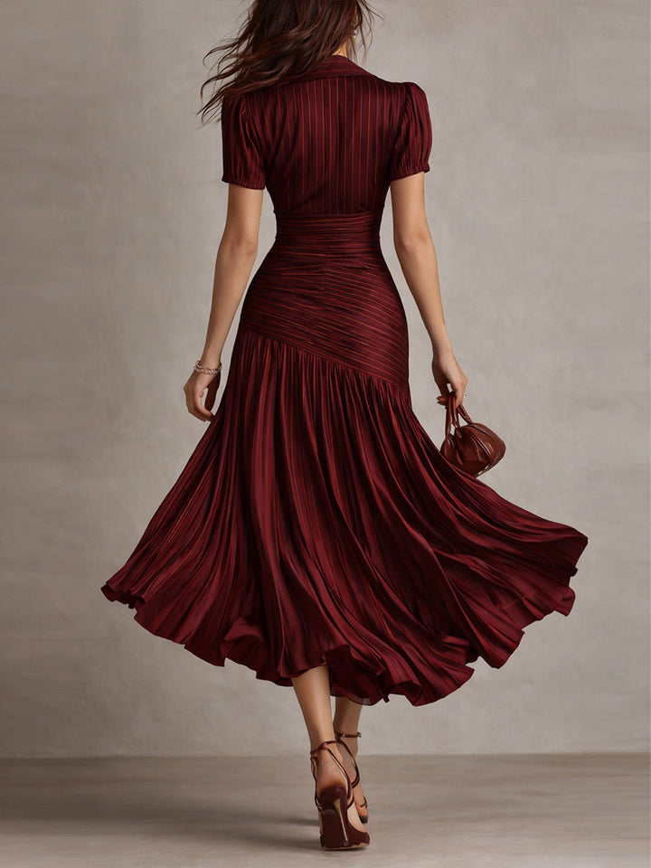 Women's Satin V-Neck Pleated Midi Dress