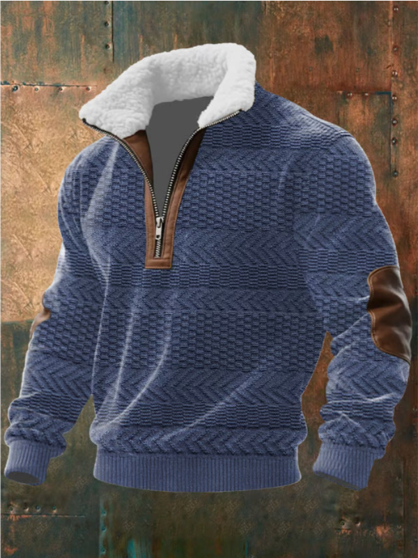Quarter-Zip Men's Knit Pullover Wool Mix Sweater Jumper