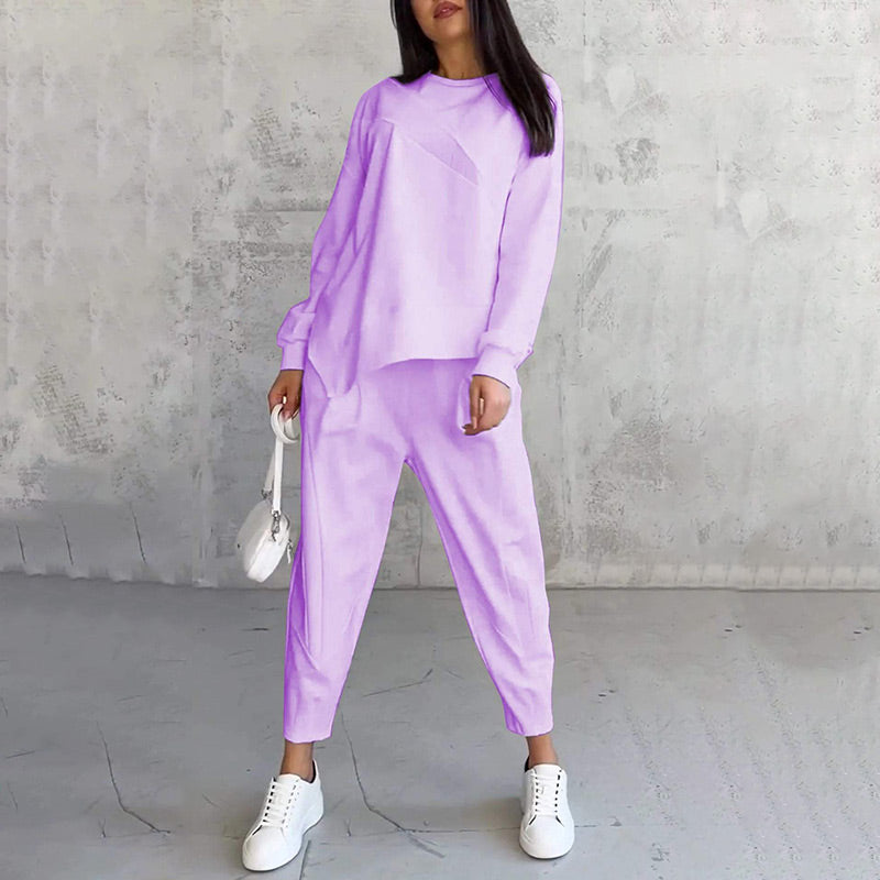Women's Fleece Long-Sleeve Tapered Two-Piece Trouser Set