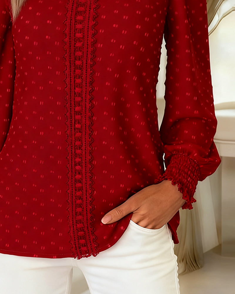 Women's Linen Long-Sleeve Round Neck Blouse