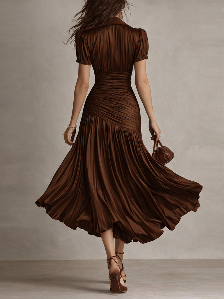 Women's Satin V-Neck Pleated Midi Dress