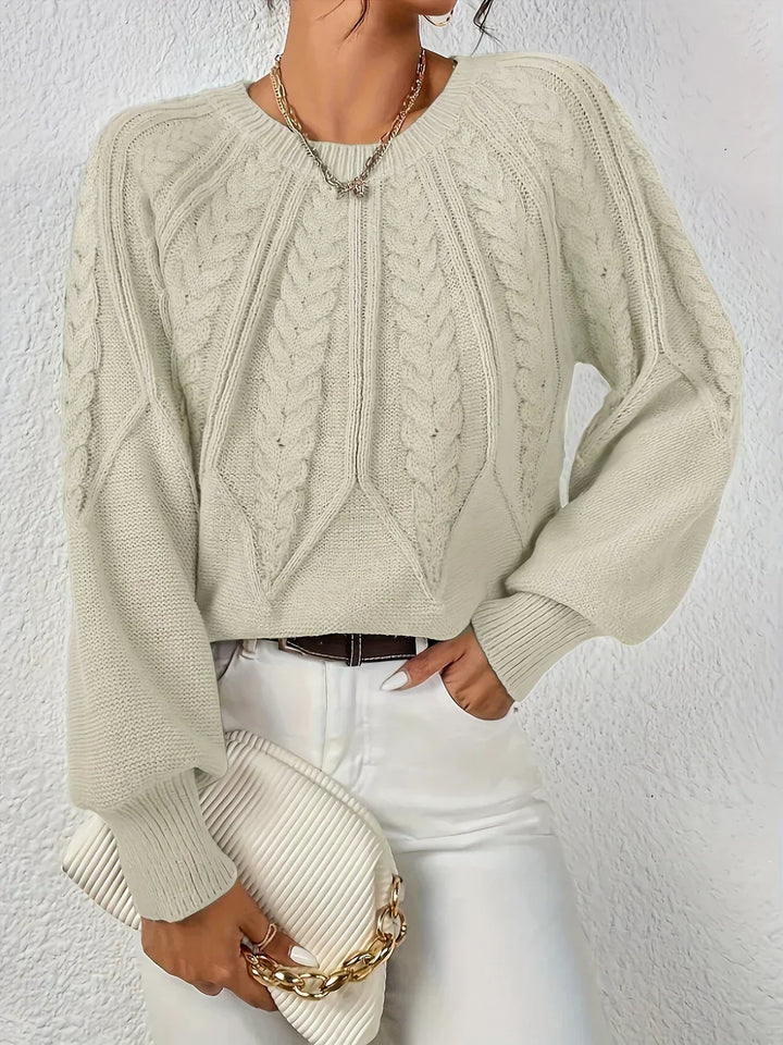 Women's Knit Jumper Cable Crew Neck Wool Mix Pullover Sweater