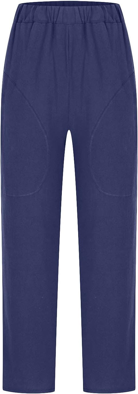 Cotton Linen Women's Casual Trousers Wide Leg Summer Pants