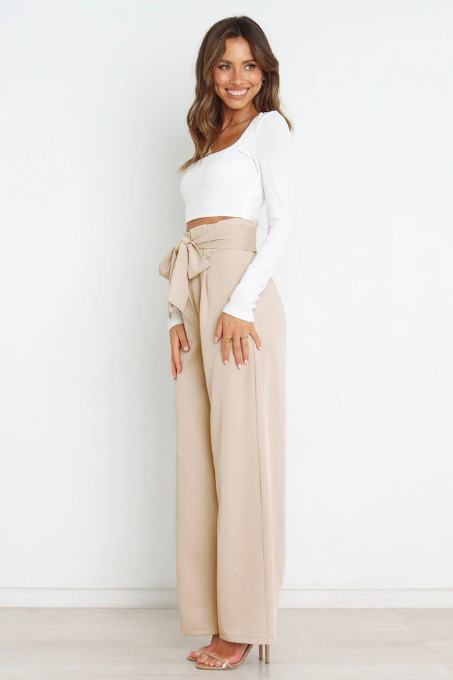 Women's High Waist Wide Leg Linen Trousers with Belt