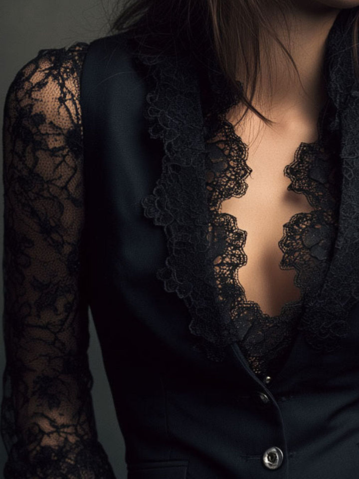 Women's Lace Knit Tailored Vest Blazer