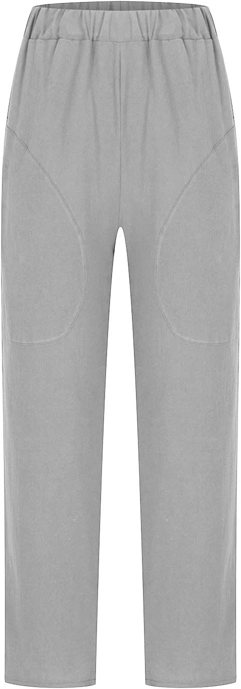 Cotton Linen Women's Casual Trousers Wide Leg Summer Pants