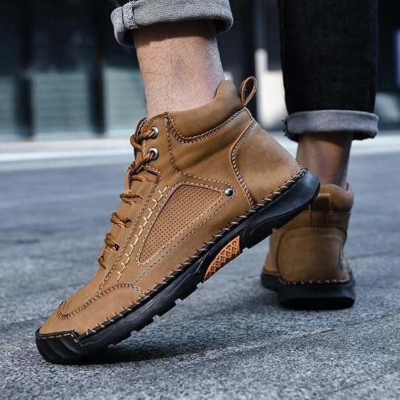 Men's Leather Ankle Boots Casual Hiking Shoes