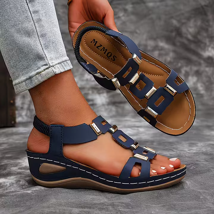Women’s Leather Open-Toe Slingback Wedge Sandals