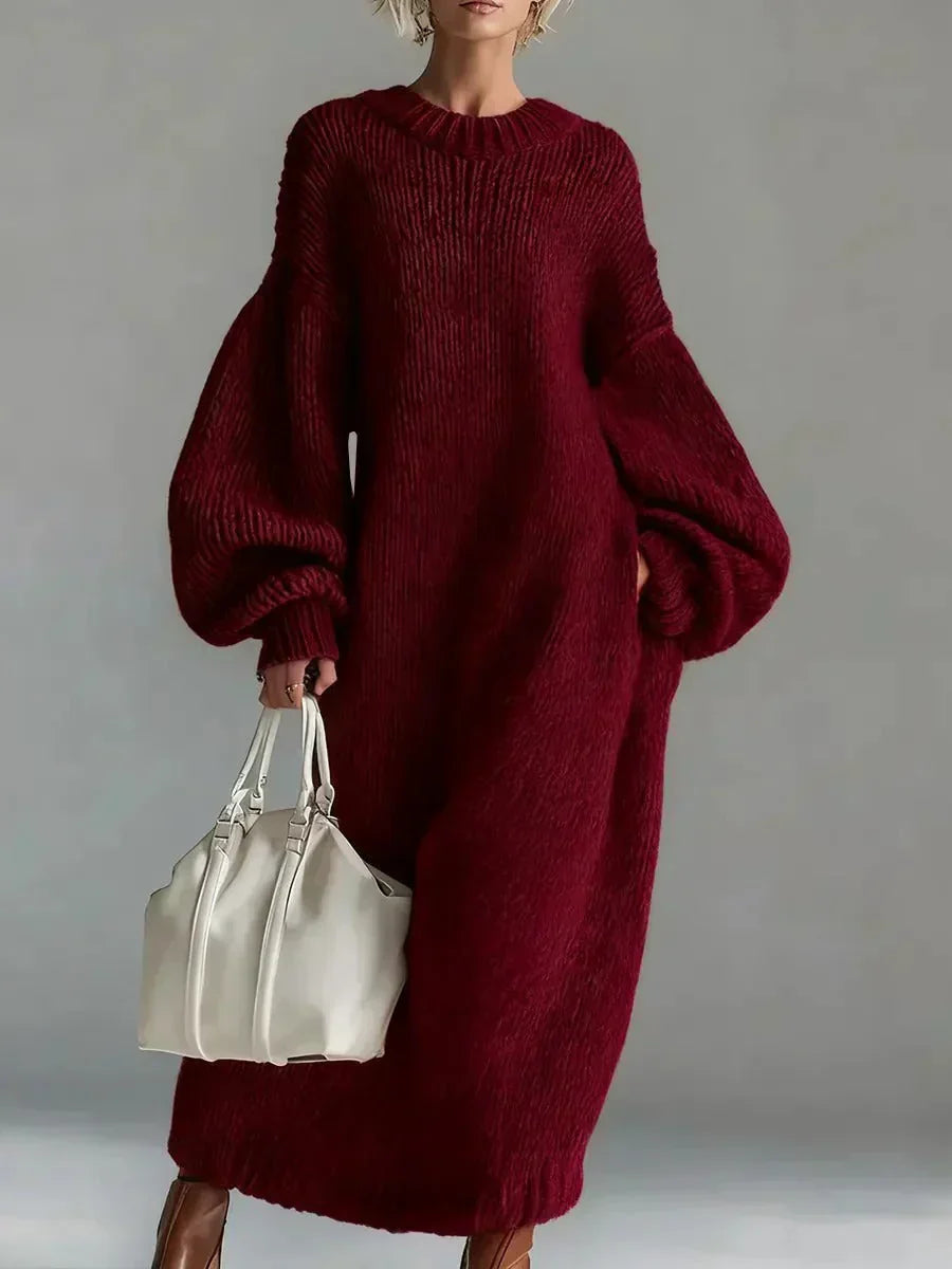 Women's Oversized Acrylic Knit Sweater Maxi Dress