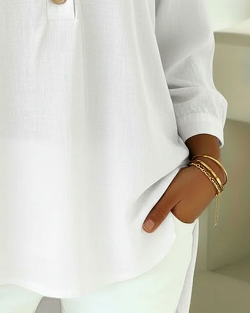 Women's Linen V-Neck 3/4-Sleeve Blouse