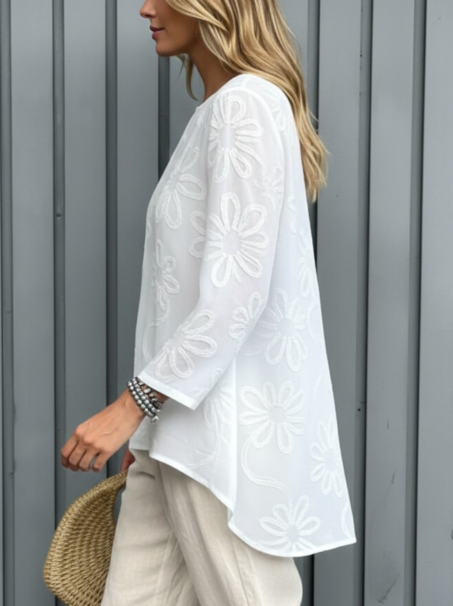 Women's Linen Blend Floral Blouse