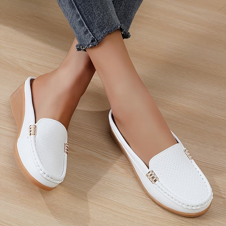 Women's Leather Mules Wedge Loafers Slip On Shoes
