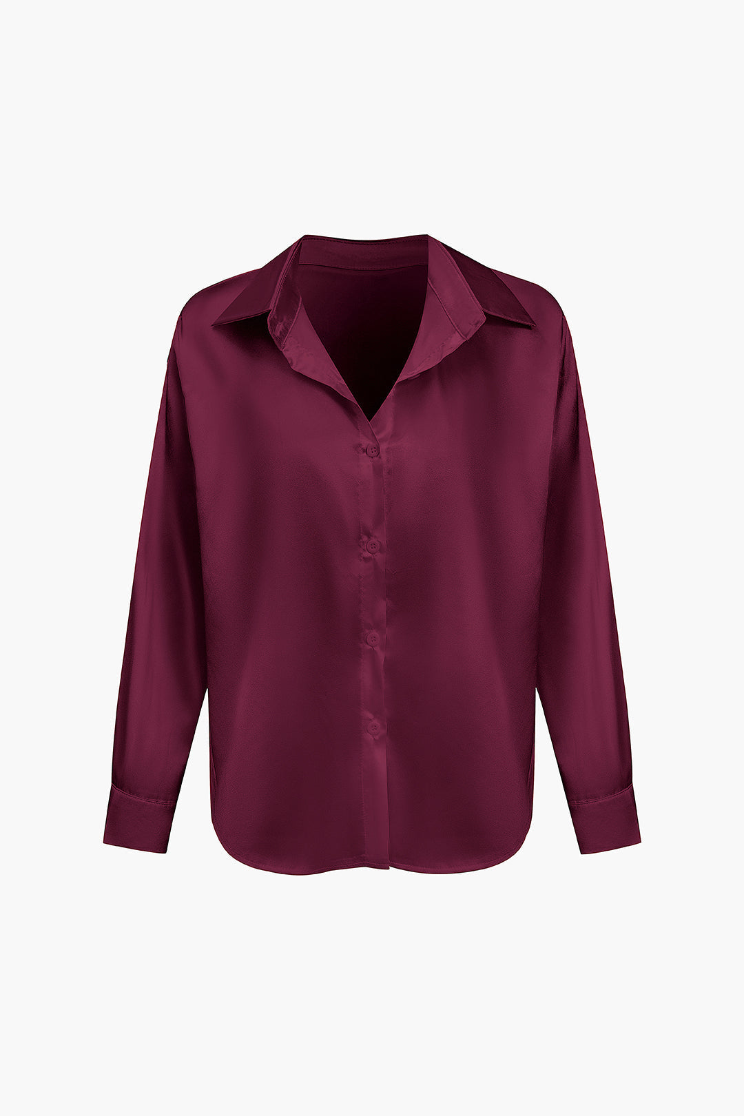 Women's Satin Long-Sleeve Blouse Elegant Silk-Feel Button-Down Shirt