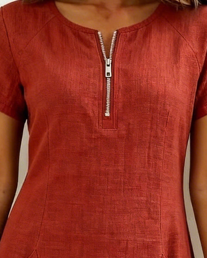 Women's Linen Shift Dress Short Sleeve Casual Shift Tunic