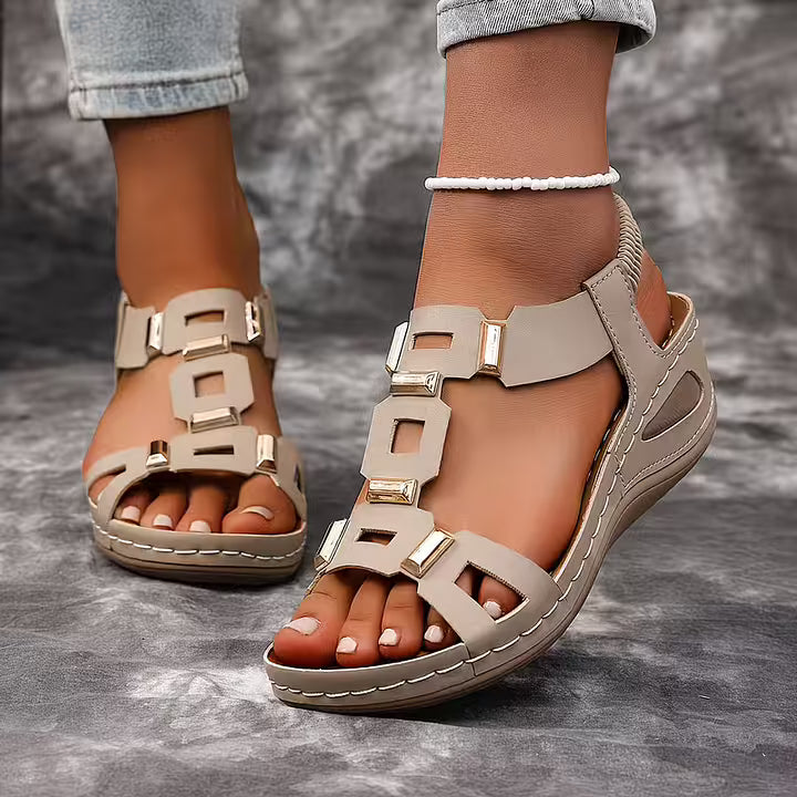 Women’s Leather Open-Toe Slingback Wedge Sandals