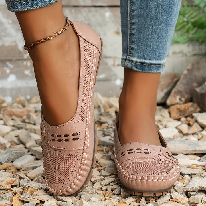 Women's Leather Loafers Flat Comfort Slip On Walking Shoes