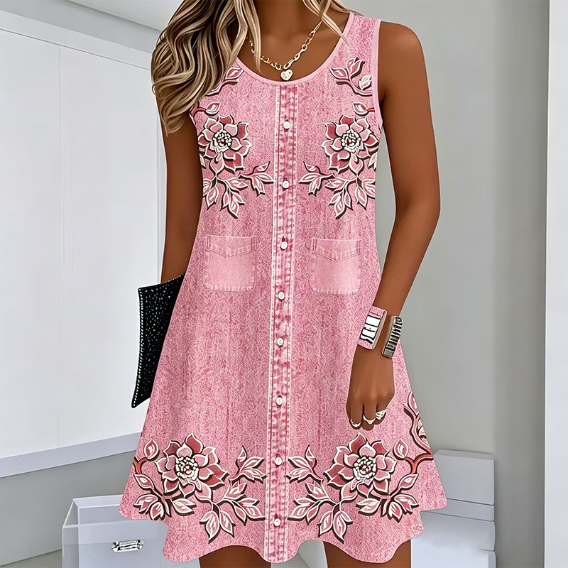 Women's A-Line Tank Dress Sleeveless Boho Floral Tunic Sundress