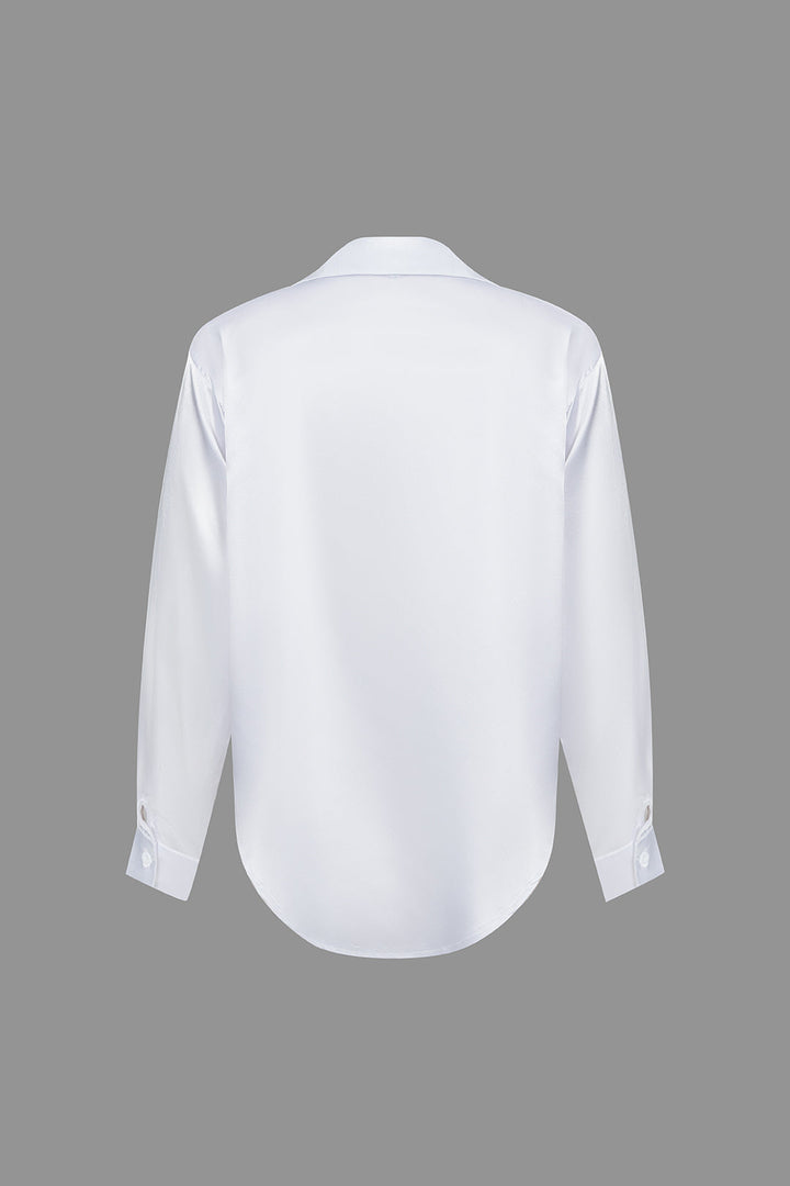 Women's Satin Long-Sleeve Blouse Elegant Silk-Feel Button-Down Shirt