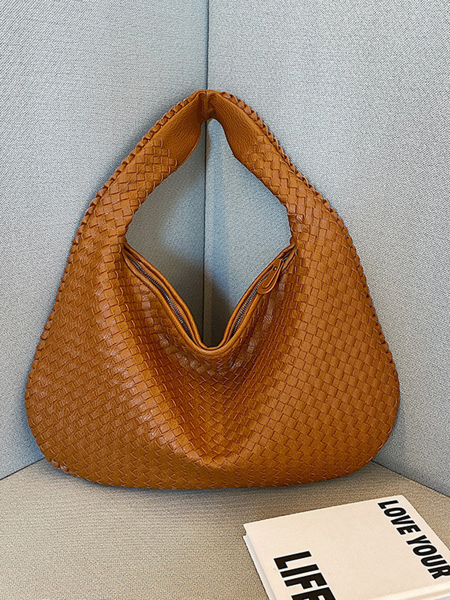 Women Woven Leather Hobo Bag Knot Shoulder Purse