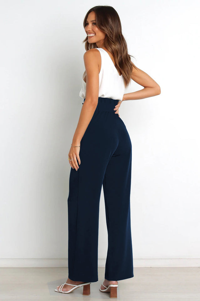 Women's High Waist Wide Leg Linen Trousers with Belt