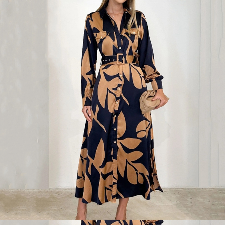 Women's Linen Floral Maxi Shirt Dress Long Sleeve