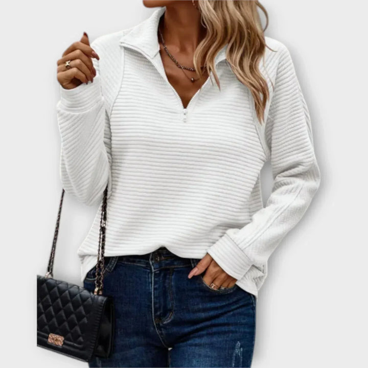 Women's Knit Quarter Zip Jumper Fleece Pullover Sweatshirt
