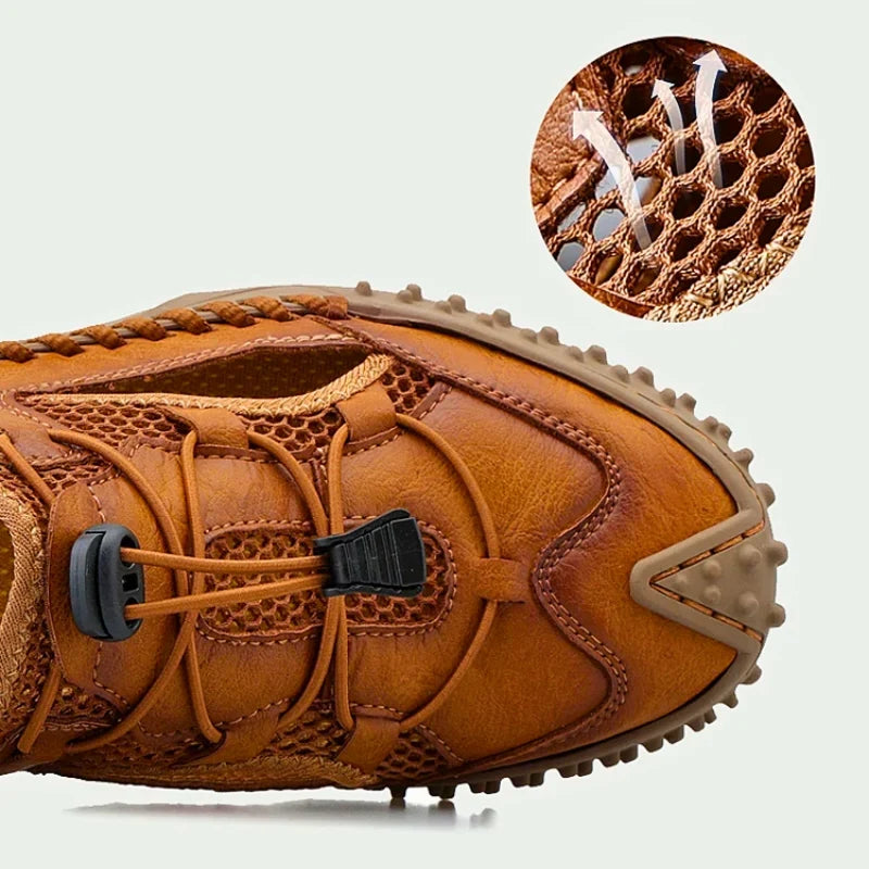 Sandales décontractées pour hommes en cuir, chaussures de randonnée d’extérieur à bout fermé