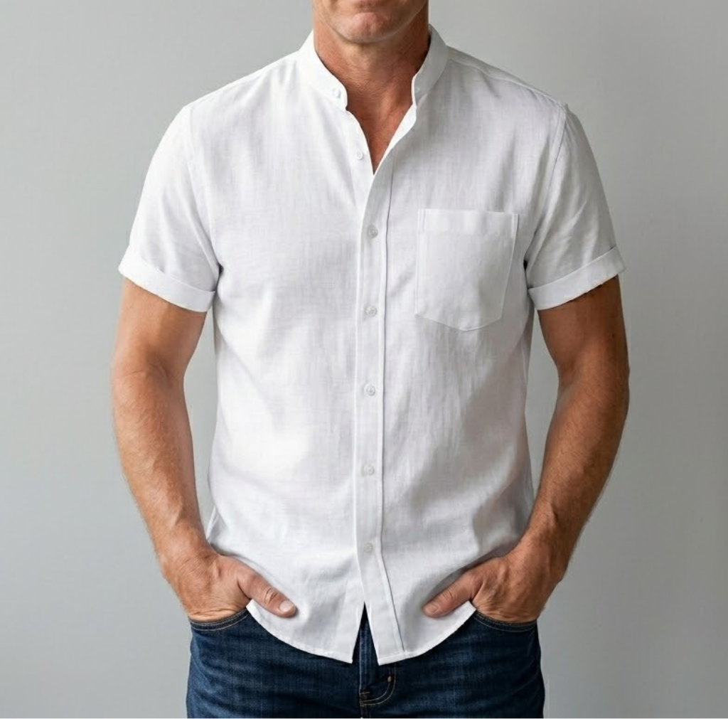 Men's Linen Stand Collar Short Sleeve Casual Shirt