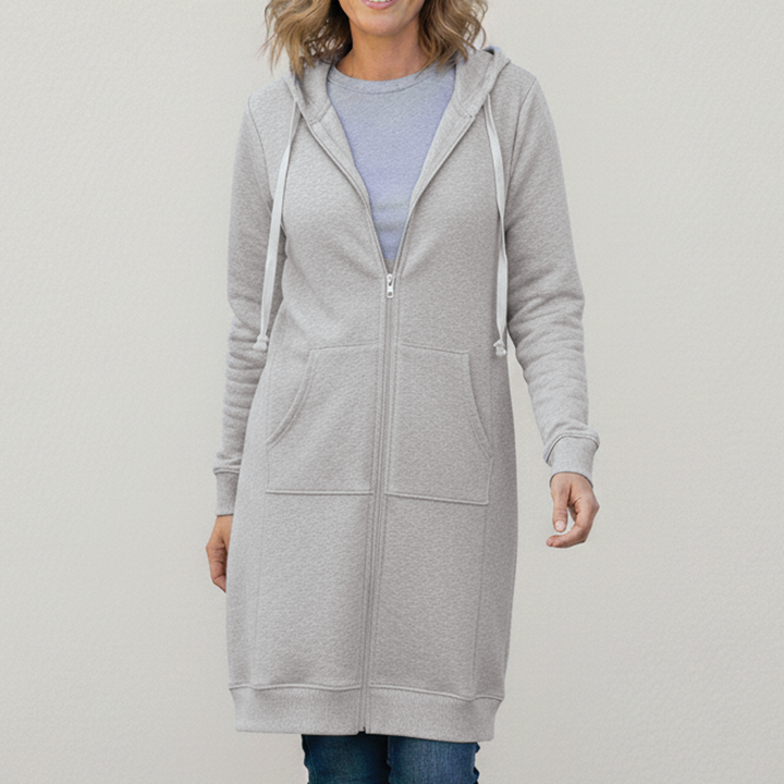 Women's Fleece Longline Zip Up Hoodie Jacket Coat Sweatshirt
