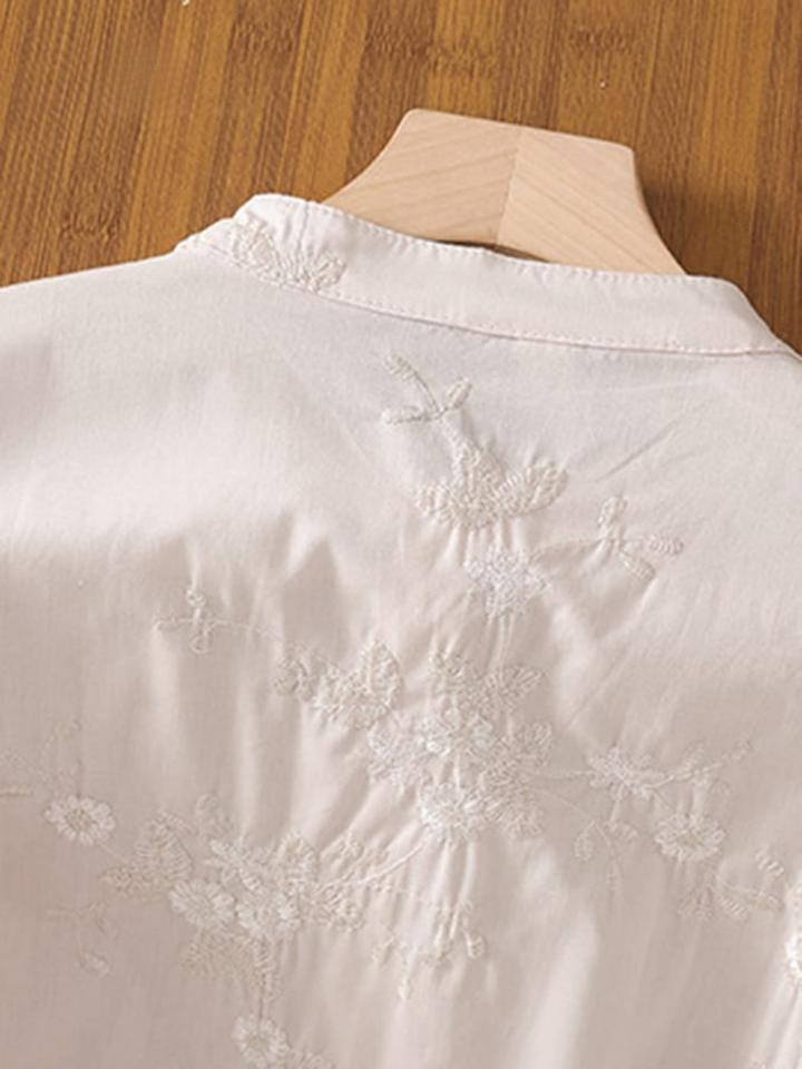 Women's Embroidered Silk Blouse Lightweight Floral Mesh Shirt Tunic