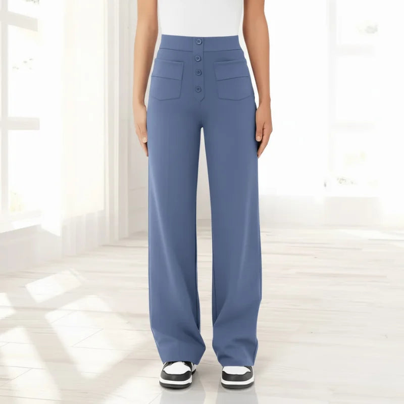 Women’s High Waisted Wide-Leg Knit Button-Fly Trousers
