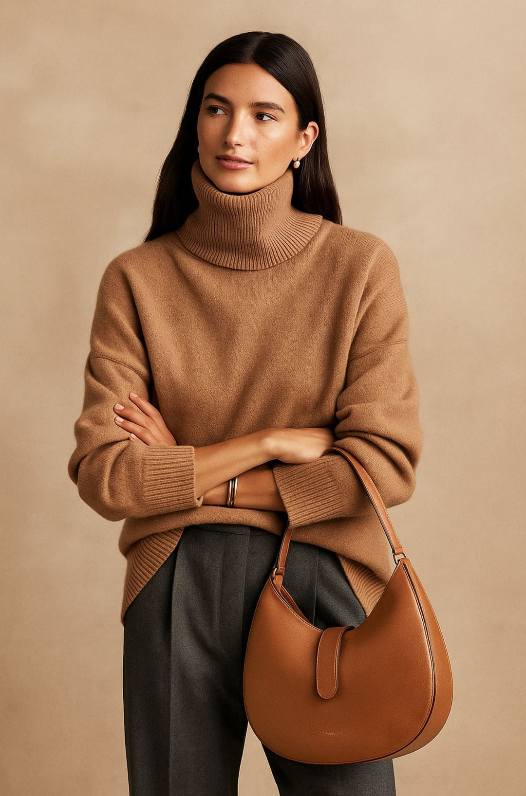 Women's Merino Wool Roll Neck Jumper Knit Pullover Sweater