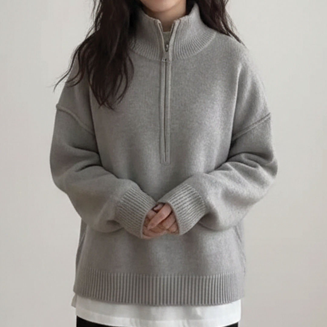 Women's Merino Wool Knit Half Zip Mock Neck Pullover Sweater
