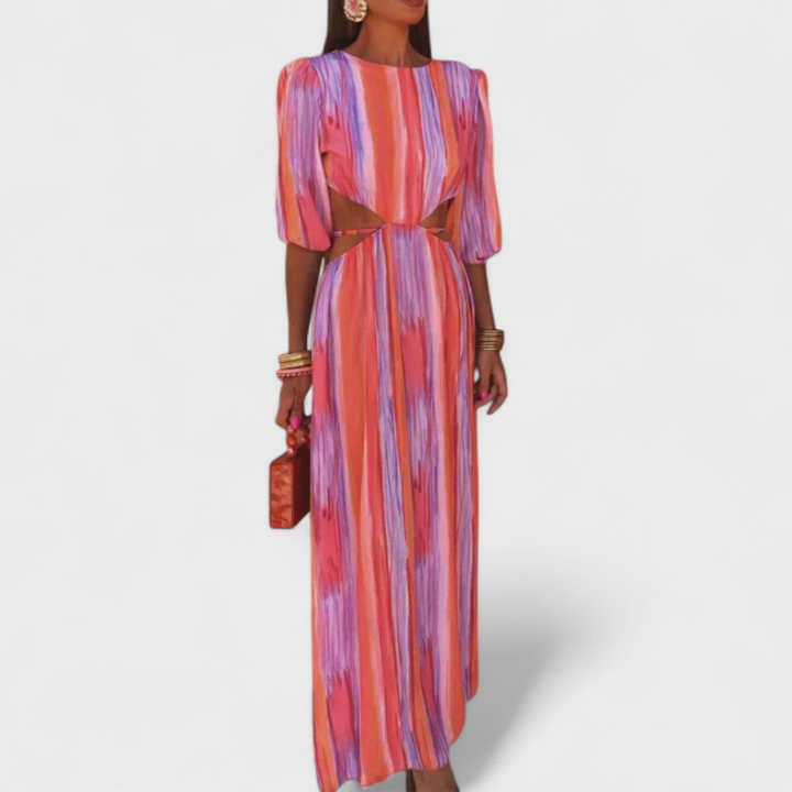 Women's Maxi Dress Satin Cutout Long Sleeve Graphic Print