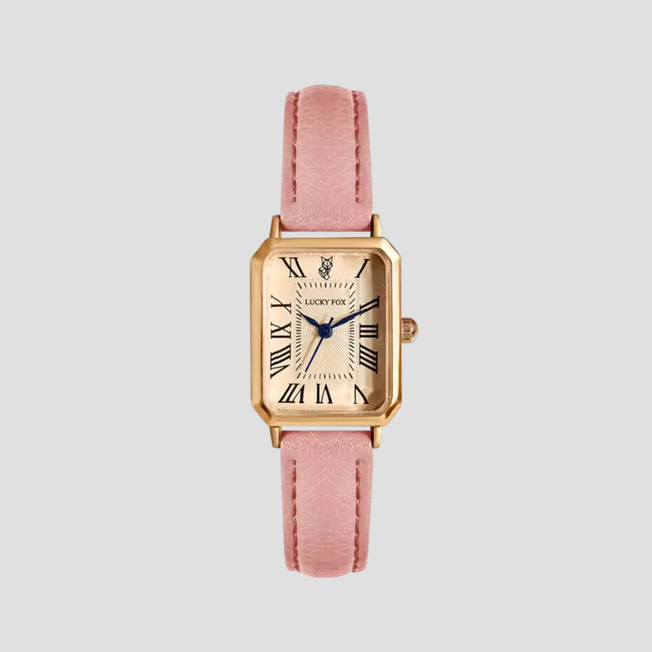 Women's Leather Strap Tank Square Roman Numeral Dress Watch