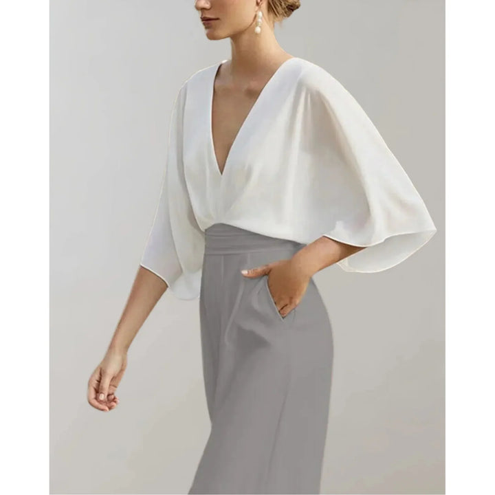 Women's Elegant V-Neck Satin Wide Leg Jumpsuit