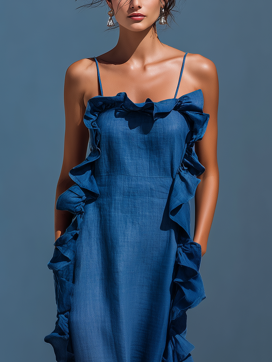 Women's Linen Maxi Dress Long Beach Sundress