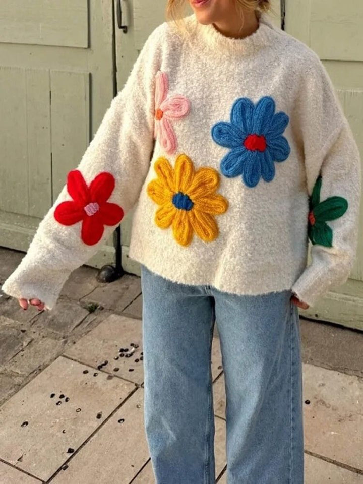 Women’s Floral Knit Crewneck Pullover Sweater