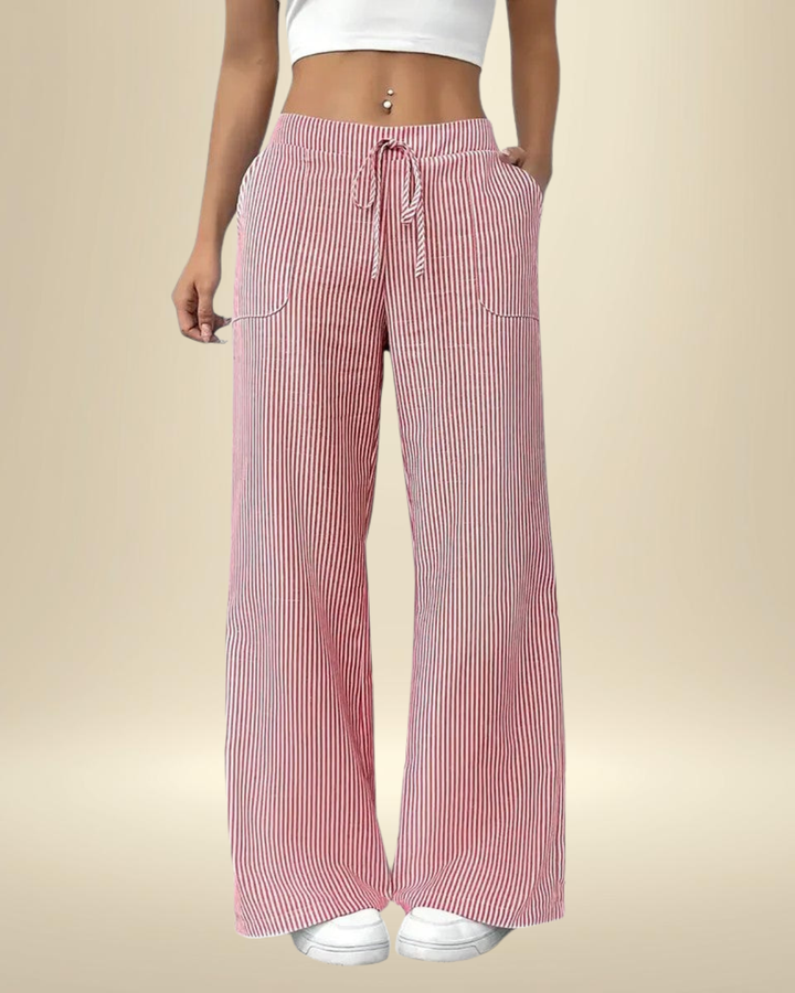 Women’s Linen Blend Wide-Leg Drawstring Trousers