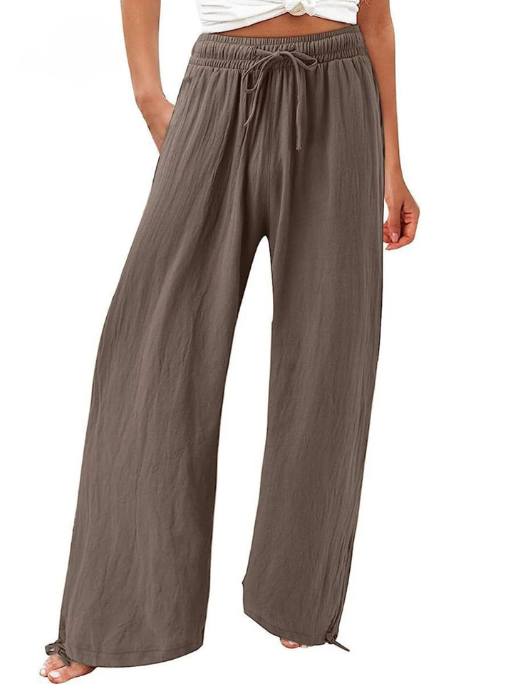 Women's Linen Wide Leg Trousers High Waisted Drawstring Palazzo Pants