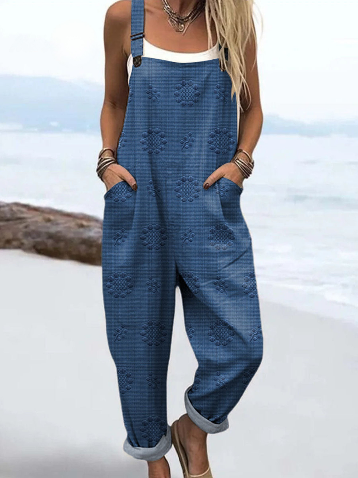 Women's Linen Dungarees Loose Fit Overalls Jumpsuit