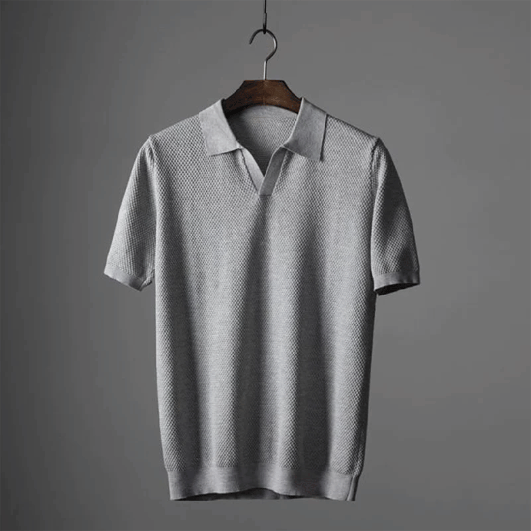 Men's Knit Polo Shirt Merino Wool Short Sleeve Pullover Top